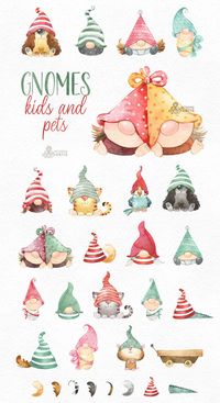 Gnomes. Kids & Pets. Watercolor holiday clipart Nordic Baby | Etsy