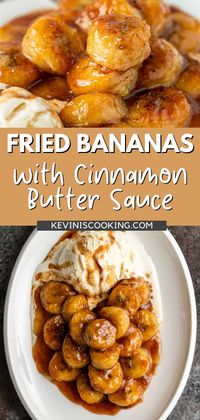 Fried bananas with sweet cinnamon butter sauce is an irresistibly delicious, sweet fruit dessert, especially with a scoop of ice cream on top. It only takes 10 minutes to make this easy banana dessert recipe! Thanks to a food science known as the Maillard reaction, fried bananas have an elevated flavor. Adding a blanket of warm cinnamon butter sauce and a scoop of vanilla or mango ice cream on top transforms them into a crave-able sweet treat!