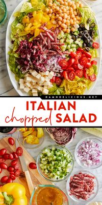 Looking for springtime dinner ideas? This chopped salad recipe is an easy spring meal! Not only is chopped Italian salad colorful and vibrant, but it also tastes so good from a red wine dressing!