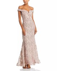 AQUA Off-the-Shoulder Embellished Lace Gown - Exclusive | Bloomingdale's