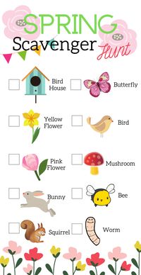 Perfect outdoors preschool activity! Set includes spring scavenger hunt, gardening scavenger hunt, and color scavenger hunt. #kidsscavengerhunt #springpreschoolproject