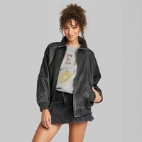 Women's Distressed Faux Leather Bomber Jacket - Wild Fable™ Black : Target