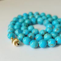 14k Gold Kingman Turquoise Bead Necklace Unique Beaded Jewelry - Etsy