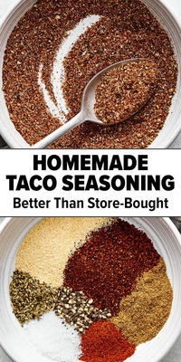 This homemade taco seasoning recipe will beat the store-bought version any day! It's super easy, inexpensive, and doesn't container filler ingredients. Use this to make ground beef tacos, taco salad, taco soup, and especially for your next taco bar night. I've got more ideas in the post link attached! #mexicanrecipes #tacoseasoning