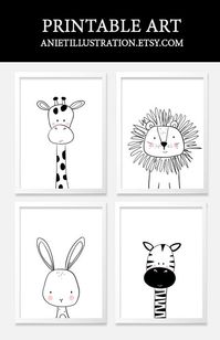 Black and white nursery kids art. Printable nursery wall art.