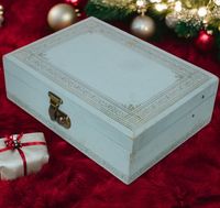 This sweet light blue jewelry box has 2 tiers. It measures 11 inches long, 8 inches deep and 3 1/4 inches tall. Vinyl-like outside and sateen and felt inside. Scuffing and wear consistent with age. Latch works well, but key has gone missing. A lovely way to store your treasures.  Coco and Coffee Vintage offers sweet vintage finds and handmade items for the eclectic home and body. Thanks for checking out my shop!