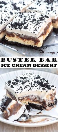 This decadent layered Buster Bar Ice Cream Dessert was inspired by Dairy Queen's famous Buster Bar. The ultimate summer party dessert!