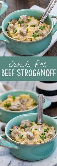 A fast and easy crock pot beef stroganoff that takes just a few minutes of prep work for a fantastic, hearty, family friendly meal. This is one of the most popular recipes on my site with hundreds of thousands of shares and positive reviews. There is a reason this recipe is well-liked. Easy, flavorful, and hearty; it is a family favorite.