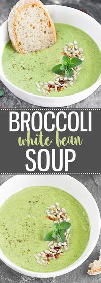 Broccoli White Bean Soup - creamy, healthy and super easy to make! (vegan + gluten-free + dairy-free) #soup #healthyrecipes #healthyeating #vegan #dairyfree #glutenfree #broccolisoup #easyrecipes #broccoli #white beans #veganrecipes