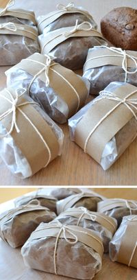 zucchini bread - individually wrapped with wax paper, craft paper and kitchen string