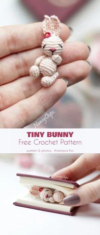 Tiny Bunny Free Crochet Pattern. t’s so lovely and small, you can make it entirely out of yarn ends. Yarn ends? Never mind yarn ends. Yarn dust even 😉 The tiny bunny is 1.5″ long and will be the perfect addition to a desktop, a book or just something to play with as you do something else. #TinyBunny Free Crochet Pattern.