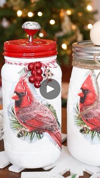 1.4K views · 275 reactions | Grab a few jars from the recycling bin and some pretty napkins to craft adorably festive holiday decor! #upcycling #christmasiscoming #diyprojects #decoupage #sustainmycrafthabit | Jane & Sonja | Crafty Sisters