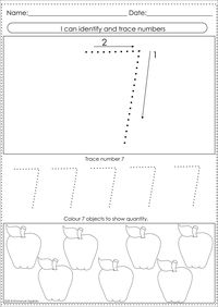 Tracing number 7 worksheet