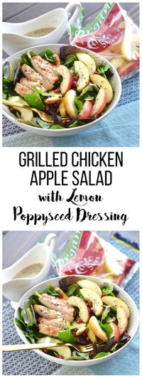 This Grilled Chicken Apple Salad with Lemon Poppyseed Dressing is the perfect spring salad for busy weeknights or weekends! Crunch Pak apples make this super simple to throw together!