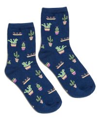 Blue Cactus Print Socks