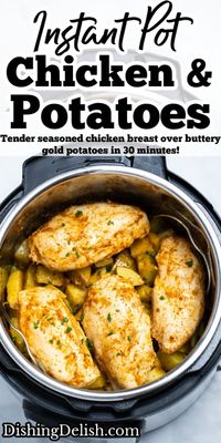 Instant Pot Chicken and Potatoes is the perfect weeknight meal, made with buttery gold potatoes, chicken breast, spices, broth, and olive oil, ready in under 30 minutes!