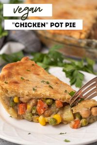 This vegan chicken pot pie is made with vegetables and chickpeas. The homemade pie crust is so flaky and buttery, and the filling is super creamy and flavorful. This is a great meatless or vegetarian dinner recipe.