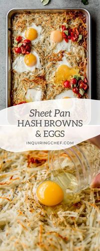 A fresh, savory breakfast all on one sheet pan! There’s no need to break out a skillet when you can bake hash browns and top them with eggs right in the oven. Finish it all with fresh avocado and tomato salsa.