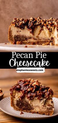 This dessert brings together the two BEST Thanksgiving desserts, cheesecake and pecan pie. It tastes unbelievable! It has a graham cracker crust, brown sugar cheesecake, and cinnamon pecan topping.