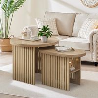 PRICES MAY VARY. Nesting Coffee Table Set of 2: Includes a large round table (23.6" d x 18.7" w) and a small oval coffee table (13.26" d x 23.6" w x 15.7" h). Place the fluted coffee table on Together, it doubles your desktop space or can be used alone as a decorative table and coffee table, saving valuable space in your living room or office and standing out in your small space FARMHOUSE STYLE: This rustic round nesting coffee table adds modern and natural beauty to your living space with its w