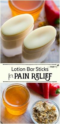 Lotion Bar Sticks for Arthritis and Achy Muscles - This easy DIY recipe features a trio of herbs (cayenne, ginger and arnica flowers) that have been shown to help relieve pain, inflammation and arthritis.