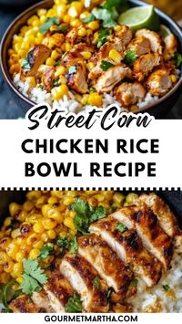 Enjoy bold, zesty flavors with this Street Corn Chicken Rice Bowl! Tender chicken, roasted corn, and creamy sauce come together over a bed of rice, creating a delicious dish inspired by Mexican street corn. Perfect for a quick and satisfying meal! #StreetCornChicken #RiceBowl #MexicanFlavors #ChickenBowl #EasyDinners