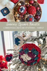 Check out these cute granny square christmas ornaments! This pattern includes instructions for two sizes, allowing you to customize your decorations. Whether you choose the 8″ or 12.5″ circumference clear plastic Christmas ball, you can create a stunning crochet cover that fits perfectly. A video tutorial is included.