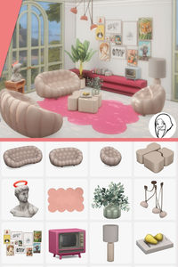 Add a playful, modern touch to your Sims' living room with this stunning bubble sofa set at number 46! 🛋️ The set includes 28 pieces: a couch, loveseat, chair, and tons of décor options like a coffee table, end table, planted pot, rug, vintage TV, and more. Perfect for creating stylish and cozy spaces! Explore 45+ Sims 4 furniture CC packs for every room. 🌟 #Sims4Furniture #Sims4CC