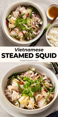 This Vietnamese Steamed Squid is a quick, easy and healthy seafood dish to prepare for daily meals. It can be enjoyed as an appetizer or with rice as a main dish. #vietnameserecipes #squid