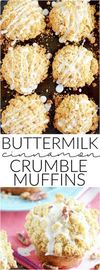 Big buttermilk cinnamon muffins topped with an extra helping of buttery streusel topping and a sweet glaze. Buttermilk Cinnamon Crumble Muffins recipe