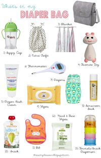 The Simple Swan: What's In My Diaper Bag. Best list I've seen. Maybe a change of shirt for mom and socks for both if you frequently indoor play centers. And bathing suit in summer.