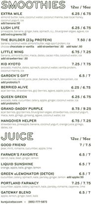 Menu | KURE Juice Bar