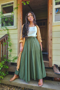 We love The Athena for her strength and sweet femininity. Hike this skirt up with your boots and run up a hill in the Summer sun. Her lux bow communicates abundance ~ because behind a bow is a delight to be discovered. This boho skirt is made of 100% lightweight, breathable woven cotton. Our eco-friendly gauze clothing is all handmade, hand-dyed. #skirt #maxiskirt #longskirt