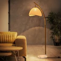 Modern Yellow Wood Floor Lamp with Fabric Shade and Foot Switch, 63 inch Height - 110V-120V