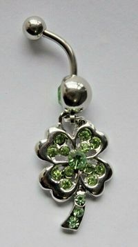 #ad Leaf Clover Lucky Charm Flower Dangle Gem Belly Navel Piercing Jewelry ring Bar