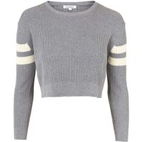 TOPSHOP **Knitted Cropped Jumper by Glamorous (115 BRL) ❤ liked on Polyvore featuring tops, sweaters, shirts, crop tops, grey, grey crop top, gray sweaters, crop shirt, sleeve shirt and cropped jumper