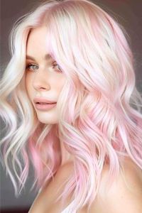 Sweeping blonde waves melt into light pink, adding a pastel touch to classic platinum. The subtle gradient brings dimension, making the color pop even in low light.  Click here to see more stunning pink hair color ideas.