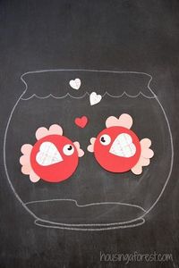 6 en forme de coeur avec le coeur Animaux ~ forme de l'artisanat poisson Saint-Valentin pour les enfants de GRATUIT PDF imprimable