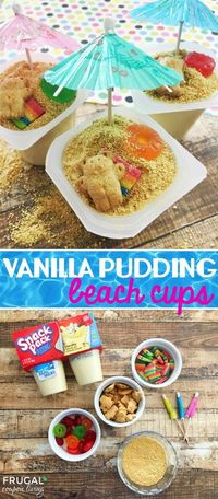 Beach Scene Vanilla Pudding Cups Pin to Pinterest The end of school is quickly approaching and if you are looking for an EASY last day of school snack, summer party idea, or something fun for a beach-themed celebration try out these Beach Scene Vanilla Pudding Cups on Frugal Coupon Living