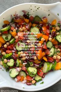 This Mediterranean Diet inspired salad is delicious and so easy to make. This is the perfect lunch to make if you're looking a fiber rich meal. The dressing is so simple and has great health benefit. Give it a try!