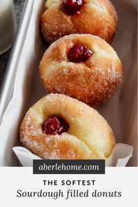 Pillowy soft sourdough filled doughnuts (also known as Bomboloni or Krapfen) are the most decadent, sweet brunch treat or dessert to make with your sourdough starter. The brioche dough comes together in a mixer the day before frying and filling the donuts. You have to try these!