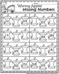 Back to School First Grade Worksheets - Fill in the missing numbers. Counting from a random start.