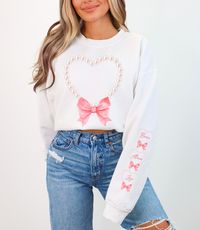 Personalized Coquette Sweatshirt Pink Bow and Pearls Shirt With Names Trendy Coquette Aesthetic Custom Girly Gifts I Wear My Heart on Sleeve - Etsy