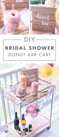 Looking for party decor with plenty of charm and cuteness? This DIY Bridal Shower Donut Bar Cart is sure to catch your eye. Stock this entertaining essential with plenty of sweet treats and bubbly and watch the smiles appear.