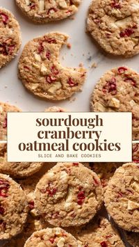 Perfect for using up leftover fresh cranberries from the holidays, these easy slice-and-bake cranberry oatmeal cookies with sourdough starter are going to be a hit! #cranberry #oatmeal #cookies