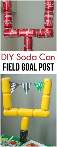 Love the idea of using empty soda cans to make a field goal post, perfect for Super Bowl party decorations! #ad