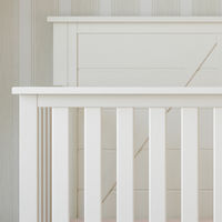 The Woodland 4-in-1 Convertible Crib creates a warm and cozy oasis for your baby's nursery. The plank style shiplap adorning the headboard adds to the comfortable and casual feel. Crafted of pine wood with a unique wire brushed stained finish, the Woodland converts from a crib to a toddler bed, day bed, and full size bed. A strong metal mattress support adjusts to 3 heights to accomodate the growing needs of your child. 