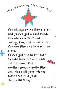 beautiful birthday wishes, unique birthday message, positive, happy, stars, greeting card, poetry, poem, line drawing