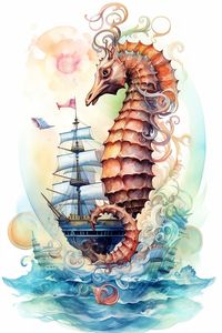 Immerse yourself in the beauty of the sea with this stunning nautical art illustration showcasing the elegance of a seahorse. Let this artwork transport you to a realm of tranquility and wonder. 🌊🐎