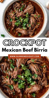 Crockpot Mexican beef birria is a slow-cooked, melt-in-your-mouth dish that’s perfect for tacos, soups, or quesabirria. The tender beef is simmered in a spicy, rich broth full of chiles and tomatoes, making it perfect for your next taco night. Save this pin and check out the recipe for beef birria that’s both authentic and easy to make!